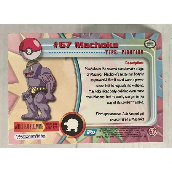 Machoke #67 Topps Foil Series 1 Pokemon NM Vintage TV Animation Edition 1999 - Picture 5 of 15